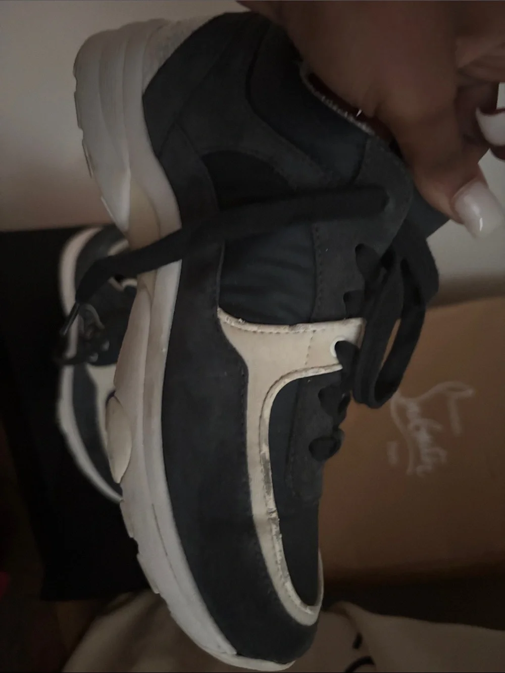 CHANEL Black and Cream Suede Chunky Sneakers